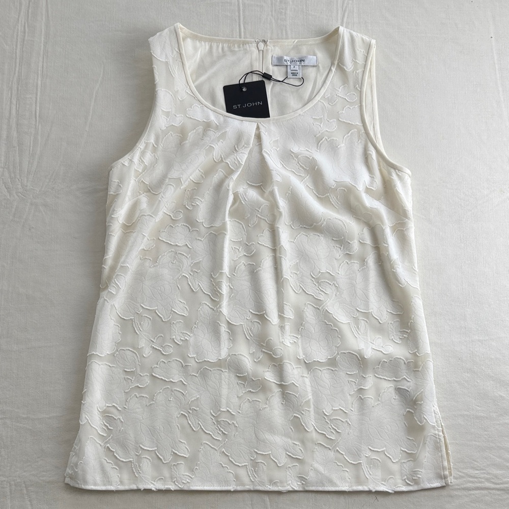 St. John Women's Cream Floral Textured Sleeveless Lined Tank Top Size P NWT